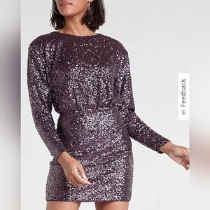 New Express Sequin Strong Shoulder Purple Mini Dress Size Medium